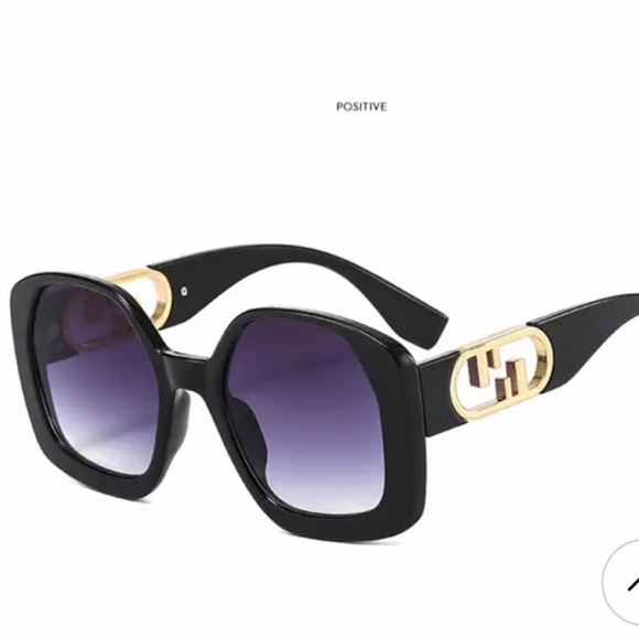 Fashion Square Sunglasses with Gold Arm Detail - Picture 1 of 4